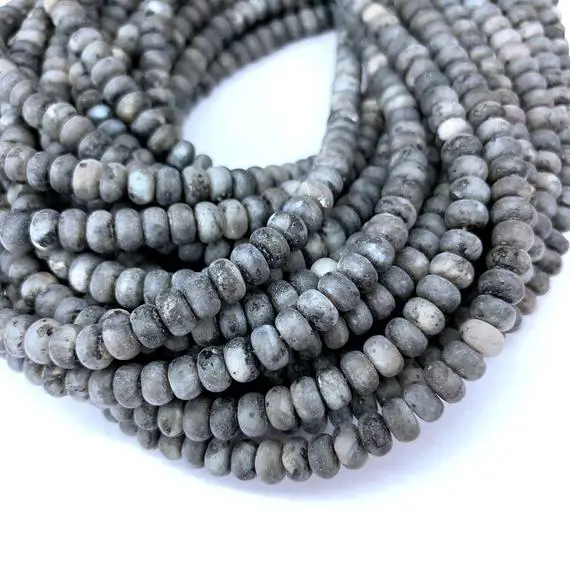Matte Black Labradorite Rondelle Beads 8x5mm 6x4mm, Natural Frosted Black Blue Flash Labradorite Gemstone Beads Mala Beads, Yoga Spacer Bead