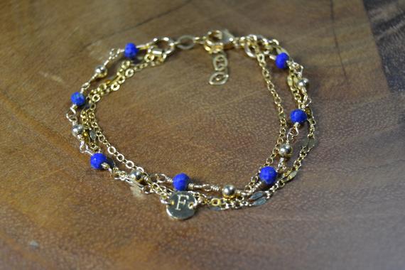 Lapis Lazuli Multi-strand Bracelet // December Birthstone // Gold Fill, Sterling Silver // 9th Anniversary Gift For Her // Layer Bracelet