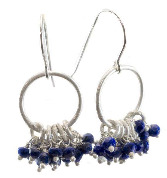 Lapis Lazuli Earrings Natural Blue Clusters Blue Drops Sterling Silver Faceted Multiple Stones Grouped Dangles