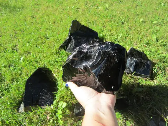 Large Black Obsidian Stone: 1 Lb To 14 Lb  Raw Black Obsidian Crystal Chunk For Flintknapping, Lapidary, Meditation, & Decor