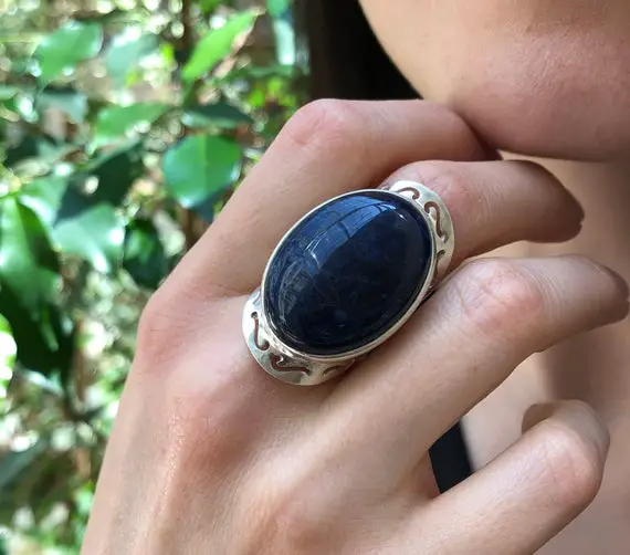 Large Sodalite Ring, Blue Sodalite Ring, Natural Sodalite, Oval Vintage Rings, Large Stone Ring, Deep Blue Ring, Solid Silver Ring, Sodalite