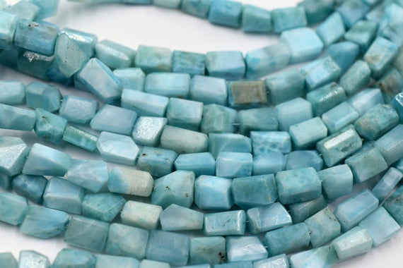 Larimar Tumble Faceted Beads Nugget Shape Size 6x8 To 7x9 Mm 16"inches Natural Larimar Gemstone Wholesale Price