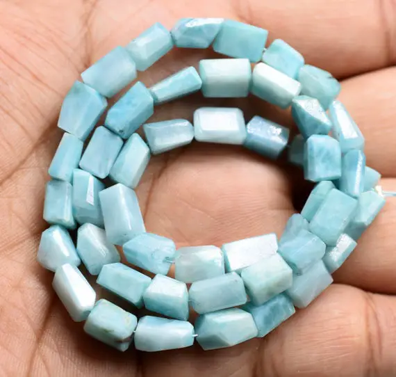 Larimar Tumble Shape Faceted Nugget Beads 6x9 To 7x10.mm Approx 16" Inches Natural Top Quality Wholesaler Price.