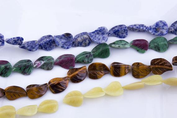 Leaf Shape Gemstone Beads, Sodalite, Ruby Zoisite, Tiger Eye, Serpentine, Semi-precious Stones, Natural Beads, Priced Per Strand, Leaf01