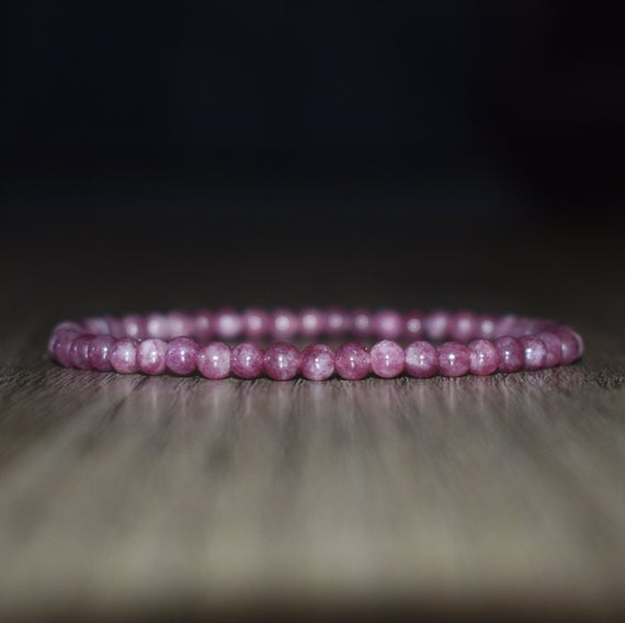 4mm Lepidolite Bracelet, Women Lepidolite Bracelet, Bracelet For Woman, Genuine Lepidolite Bracelet, Happiness Bracelet, Stress Relief