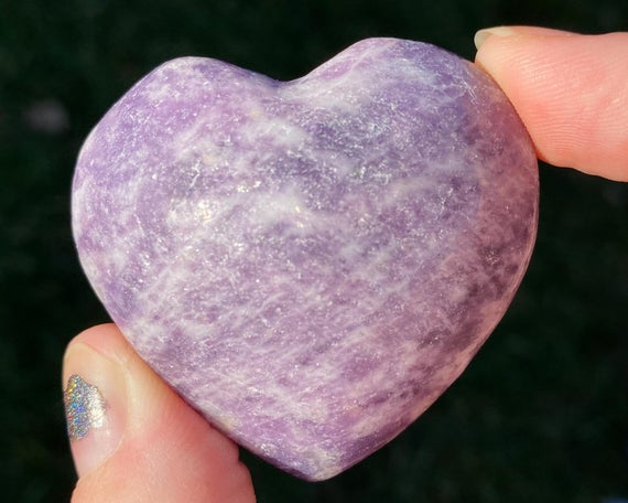 1.9" Sparkly Lepidolite Heart, Light Purple Lithium Mica Crystal For Anxiety, Birthday Gift For Her, Gift For Mom #2
