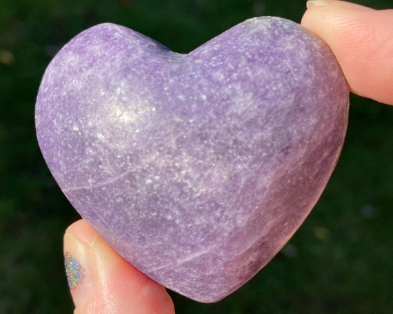 2" Sparkly Lepidolite Heart, Small Dark Purple Lithium Mica Crystal For Anxiety, Gift For Her #5