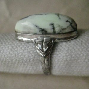 Shop Magnesite Rings! Magnesite? Sterling Ring Vintage 925 Silver Size 5 1/4 Stone Oval Pastel Green Black | Natural genuine Magnesite rings, simple unique handcrafted gemstone rings. #rings #jewelry #shopping #gift #handmade #fashion #style #affiliate #ad