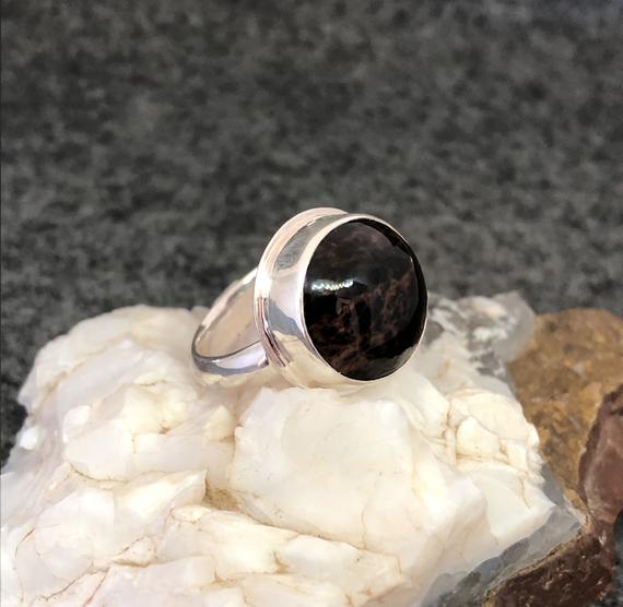 Mahogany Obsidian And Sterling Silver Size 7 1/2 Gemstone Statement Ring