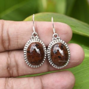 Shop Mahogany Obsidian Jewelry! Mahogany Obsidian Earring, Sterling Silver Earring, 12x16mm Oval Earring, Silver Earring, Handmade Earring, Gemstone Earring, Women Earring | Natural genuine Mahogany Obsidian jewelry. Buy crystal jewelry, handmade handcrafted artisan jewelry for women.  Unique handmade gift ideas. #jewelry #beadedjewelry #beadedjewelry #gift #shopping #handmadejewelry #fashion #style #product #jewelry #affiliate #ad