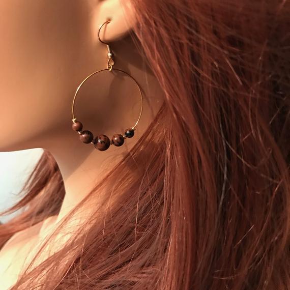Mahogany Obsidian Earrings: Single Gold Hoop