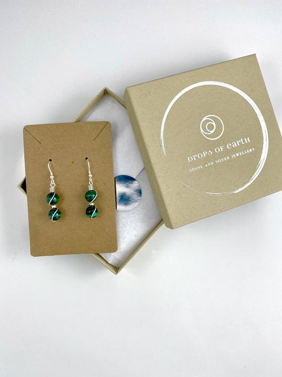 Malachite Earrings, Drop Earrings, 925 Sterling Silver, Dark Green Earrings