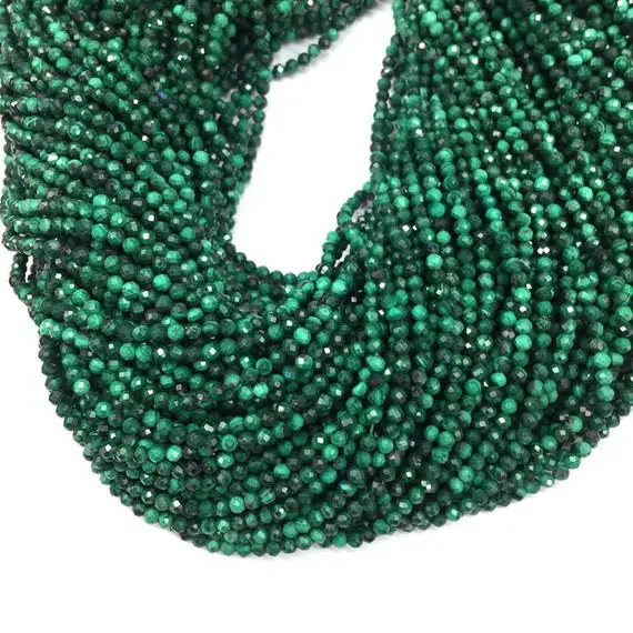 Tiny Malachite Micro Faceted Beads 2 3 4mm Natural Malachite Green Gemstone Genuine Small Malachite Semi Precious Spacer Beads