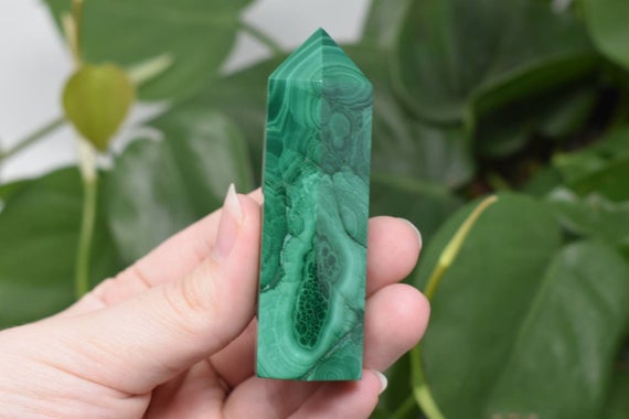 Malachite Point Natural Green Stone Polished Self Standing Real Malachite Crystal Tower