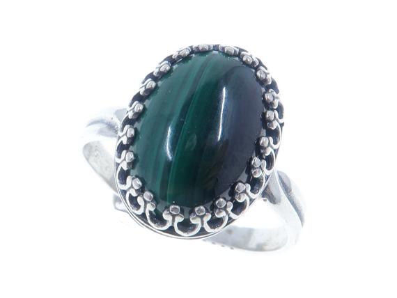 Malachite Ring In Adjustable Sterling Silver