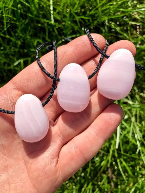 Mangano Calcite Necklace On 28" Black Cord - Pink Calcite Stone - Mangano Calcite Teardrop Pendant - Polished Teardrop - Healing Necklace