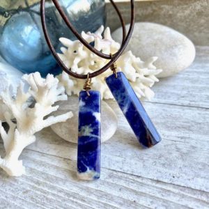 Shop Sodalite Jewelry! Mens Sodalite Necklace,Stone Necklace for Men,Mens Blue Stone Necklace,Mens Leather Necklace,Gift for Husband,Man Necklace,Sodalite Necklace | Natural genuine Sodalite jewelry. Buy handcrafted artisan men's jewelry, gifts for men.  Unique handmade mens fashion accessories. #jewelry #beadedjewelry #beadedjewelry #shopping #gift #handmadejewelry #jewelry #affiliate #ad