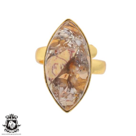 Size 8.5 - Size 10 Brecciated Mookaite Ring Meditation Ring 24k Gold Ring Gpr705