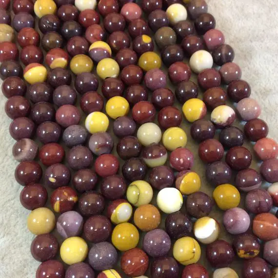8mm Natural Mixed Mookaite Smooth Finish Round/ball Shaped Beads With 2.5mm Holes - 7.75" Strand (approx. 25 Beads) - Large Hole Beads