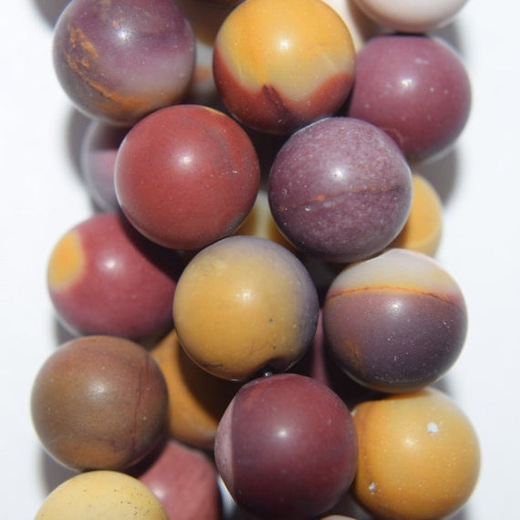 Genuine Matte Mookaite Beads - Round 10 Mm Gemstone Beads - Full Strand 15 1/2", 38 Beads, A Quality