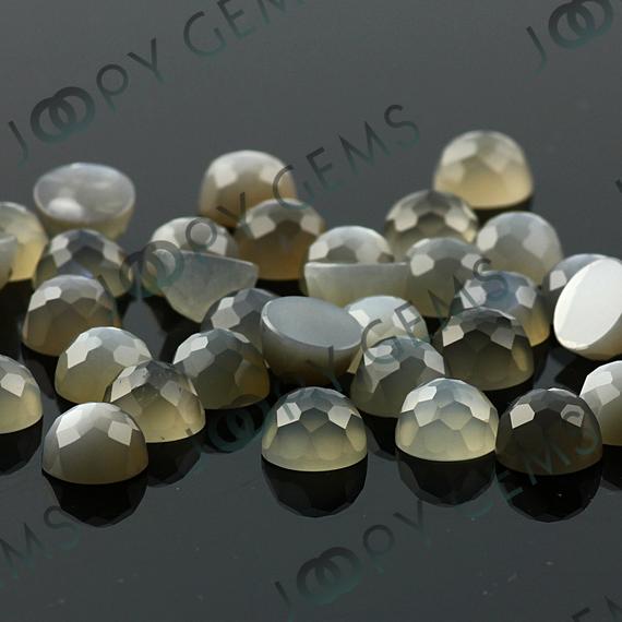 Grey Moonstone Rose Cut Cabochon 8mm Round - Per Stone