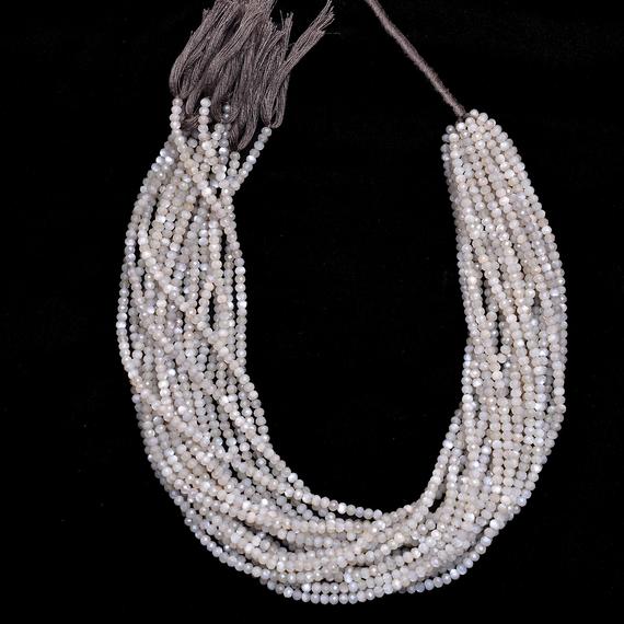 Aaa+ Grey Moonstone Faceted Rondelle Beads | Gemstone 3mm-4mm Beads 13inch Strand | Natural Grey Moonstone Semi Precious Gemstone Fire Beads