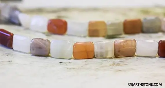 M/ Multi Moonstone 12x14mm Flat Rectangle Beads 15.5" Strand Natural Mixed Peach, Gray, White Color Moonstone, For Jewelry Making