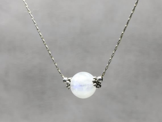 Moonstone Sterling Silver Necklace Natural White Gemstone Dainty Minimalist Pendant Choker June Birthstone Christmas Gift For Her 5991