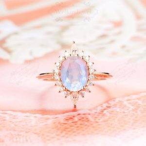 Moonstone Ring For Women- Moonstone Ring Vintage- Rose Gold 2.0ct Oval Moonstone Engagement Ring-Promise Ring-Blue Moonstone Wedding Ring | Natural genuine Gemstone rings, simple unique alternative gemstone engagement rings. #rings #jewelry #bridal #wedding #jewelryaccessories #engagementrings #weddingideas #affiliate #ad