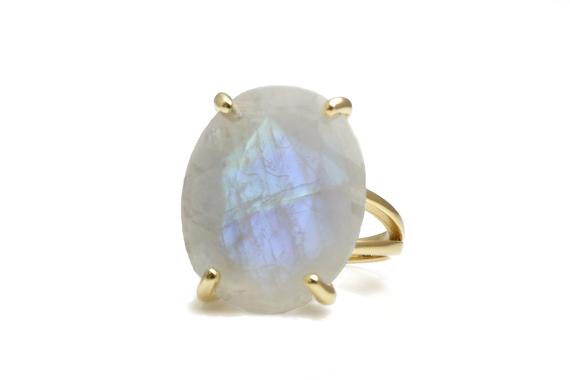 Gold Statement Ring · Vintage Ring · Moonstone Ring · Gold Ring · Oval Ring · Prong Setting Ring · Double Band Rings · Gemstone Ring