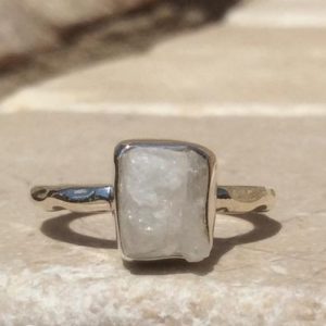 Moonstone Silver Ring, Raw Natural Gemstone, June Birthstone Ring, Boho Ring | Natural genuine Gemstone rings, simple unique handcrafted gemstone rings. #rings #jewelry #shopping #gift #handmade #fashion #style #affiliate #ad