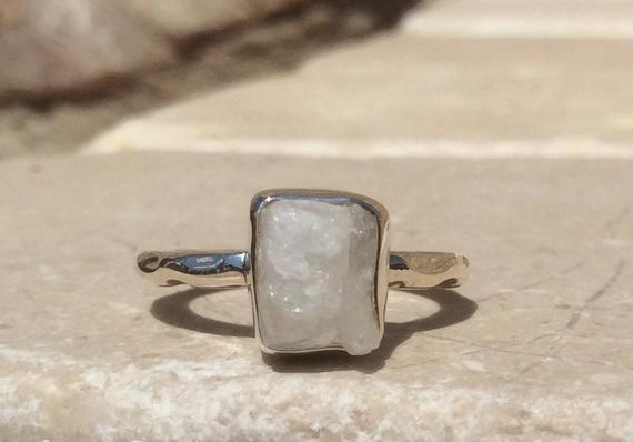 Moonstone Silver Ring, Raw Natural Gemstone, June Birthstone Ring, Boho Ring