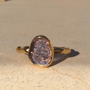 Blue Moonstone Ring, Womens Raw Stone Gold Vermeil Rings, Gift for Wife, Under 60