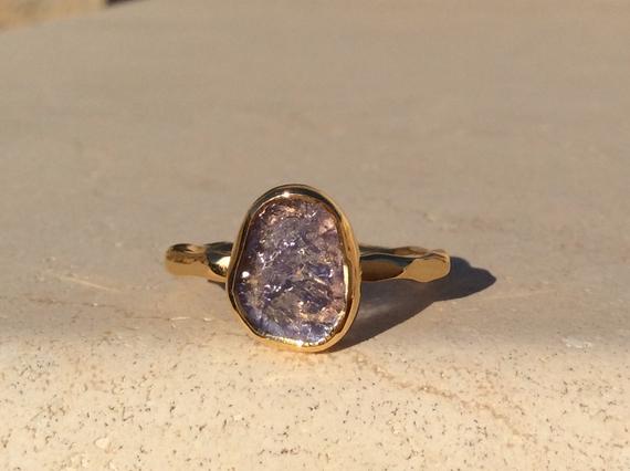 Blue Moonstone Ring, Womens Raw Stone Gold Vermeil Rings, Gift For Wife, Under 60