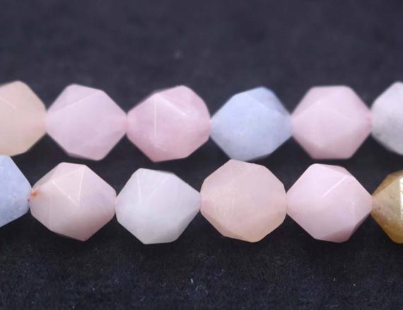 Natural Aa Faceted Star Cut Morganite Gemstone Nugget Diamond Beads,6mm 8mm 10mm 12mm Star Cut Faceted Beads,one Strand 15"