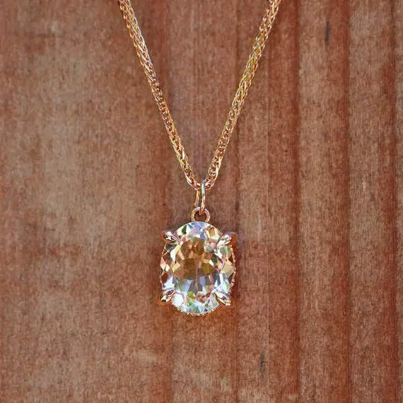 Oval Morganite Pendant With Fang Prongs And Hidden Diamond Halo, Lifetime Care Plan Included, Genuine Gems And Diamonds Ls5088