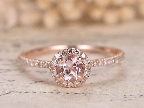 Vs Pink Morganite Ring Rose Gold Morganite Engagement Ring Morganite Solitaire Ring Diamond Wedding Band 14k Rose Gold Bridal Promise Ring