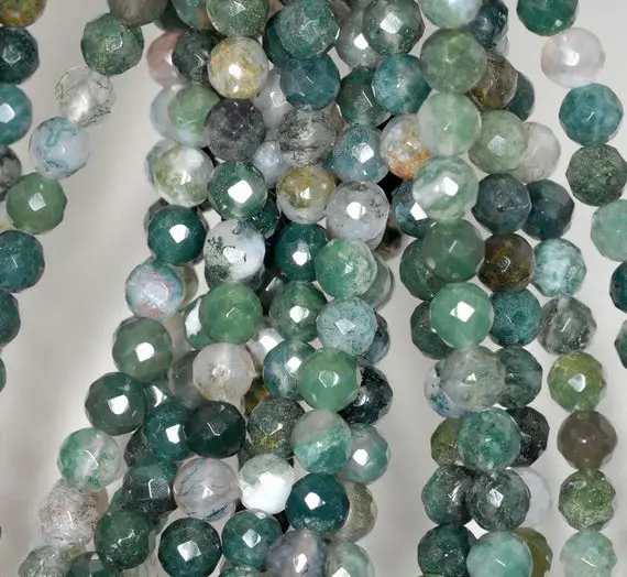 6mm Green Moss Agate Gemstone Faceted Round 6mm Loose Beads 7.5 Inch Half Strand (90191833-b66)
