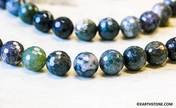 L/ Moss Agate 16mm/ 18mm Faceted Round Beads 15.5" Strand Natural Moss Green Gemstone Beads For Jewelry Making