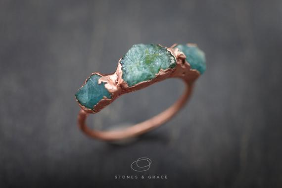 Multi Stone Raw Jade And Rose Gold 14k Ring |  Multiple Green Stones Ring | Lux Lost Wax Carving Collection