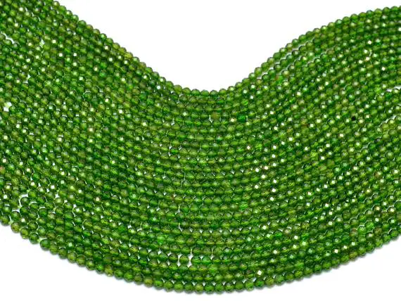 Natural Aaa+ Chrome Diopside 2mm-3mm Micro Faceted Rondelle Beads, Green Chrome Diopside Semi Precious Gemstone Loose Beads, 13inch Strand