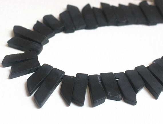 Natural Black Onyx Raw Mineral Drusy Rock Slabs Slices Matte Dagger Gemstone Beads ,15 Inches