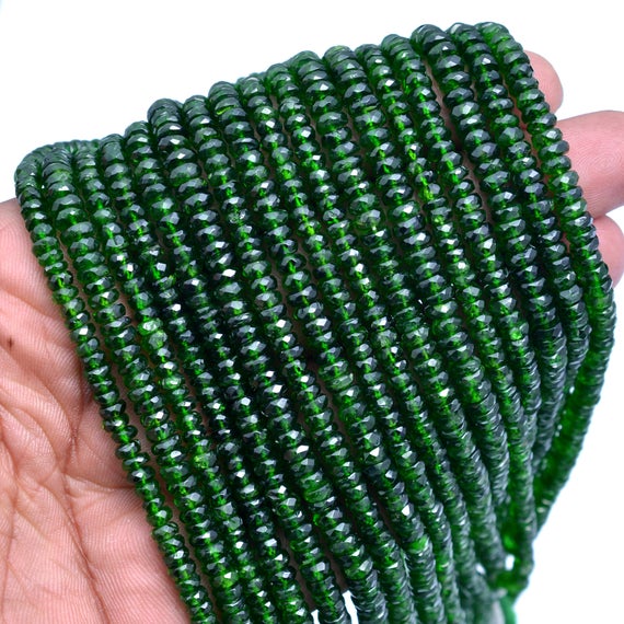 Natural Chrome Diopside Faceted Rondelle Beads, 4.5 Mm To 6 Mm, Chrome Diopside Roundel, Chrome Beads, Gem Quality, 15.5 Inch, Sku 040
