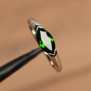 Shop Diopside Rings! natural diopside ring sterling silver engagement ring marquise cut east west ring | Natural genuine Diopside rings, simple unique alternative gemstone engagement rings. #rings #jewelry #bridal #wedding #jewelryaccessories #engagementrings #weddingideas #affiliate #ad