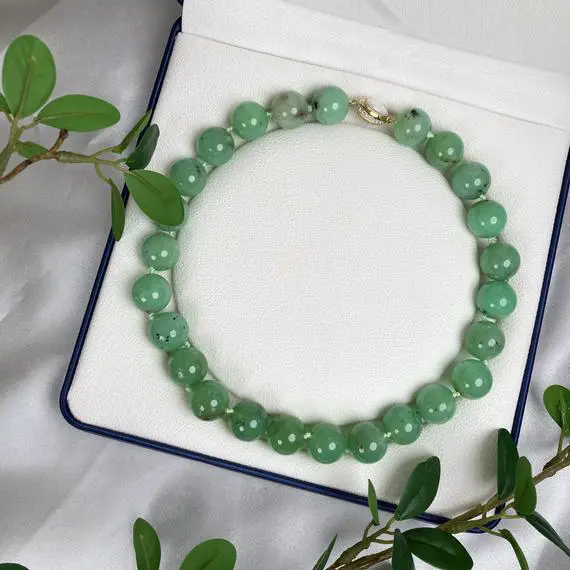 Natural Chrysoprase Stone Green Necklace With Gold Plated Vermeil Sterling Silver Clasp - Chrysoprase Necklace - Australian Jade Necklace