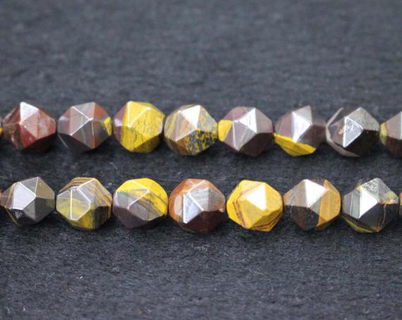 Natural Faceted Sunset Tiger Iron Beads,sunset Tiger Iron Beads,6mm 8mm 10mm Star Cut Faceted Sunset Tiger Iron Beads,one Strand 15"