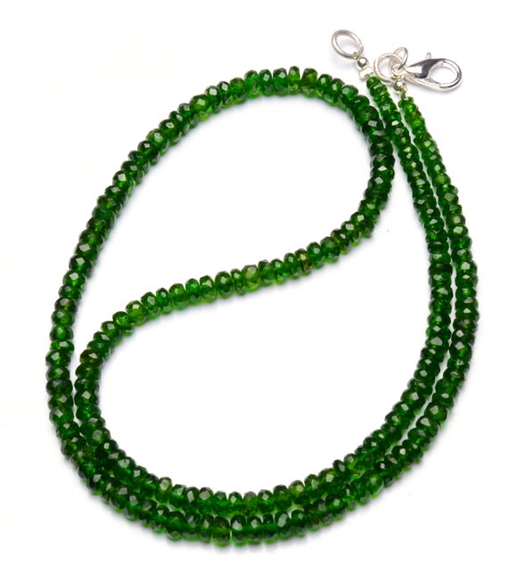 Natural Gemstone Chrome Diopside Necklace, Faceted Rondelle Beads, 3 To 5mm Size, 17.5 Inch Full Strand