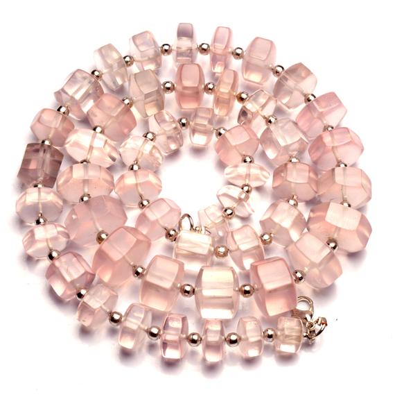 Natural Gemstone Morganite Necklace, 6 To 15mm Size Faceted Hex Shape Beads, 24 Inch Full Strand, Pink Beryl