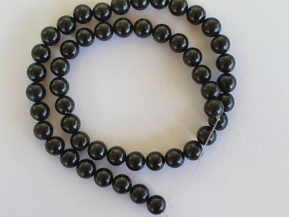 Natural Jet Lignite 8mm Round Beads - 16 Inch/40cm Strand. Shiny, Smooth Black Designer Quality Beads.