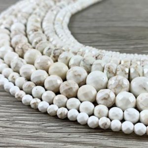 Shop Magnesite Beads! Natural Magnesite Cream White Color Faceted Round Rondelle Beads | Natural genuine faceted Magnesite beads for beading and jewelry making.  #jewelry #beads #beadedjewelry #diyjewelry #jewelrymaking #beadstore #beading #affiliate #ad